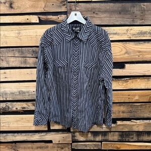 VTG Wrangler Black Striped Western Cowboy Retro‎ Pearl Snap Shirt Mens XXL